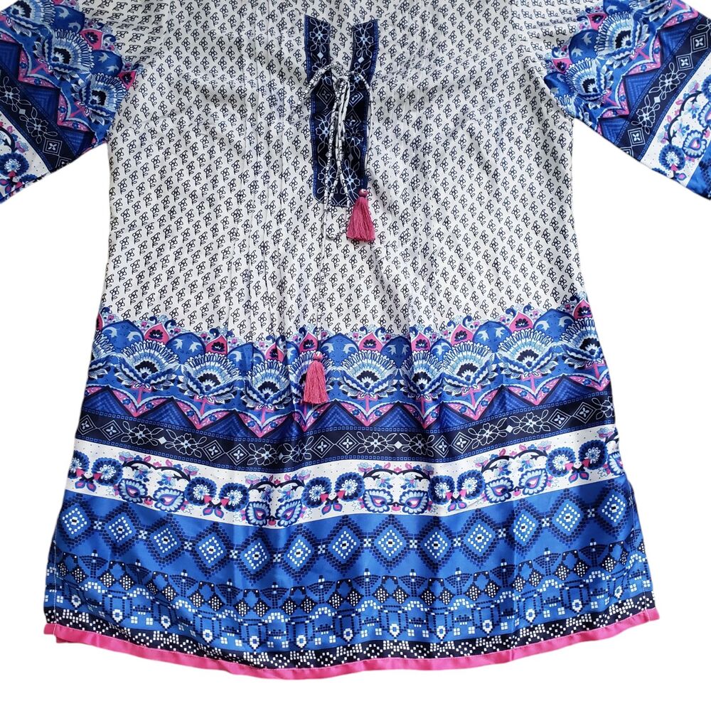 Soft Surroundings Tunic Blouse Small Satin Tassel 3/4 Sleeve Top Boho - Picture 8 of 11